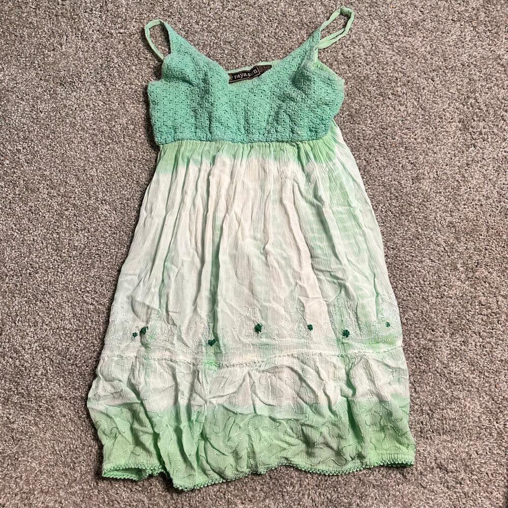 Raya Sun Dress Aqua White Ombre Y2K 90s Size Medium Short Maxi